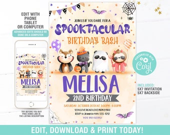 Editable Halloween Birthday Invitation, Spooktacular Spooky Birthday Party Invite, Pink Ghost Costume Party Girl, Instant Download