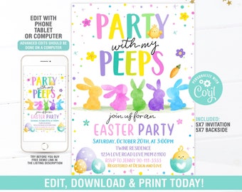 Easter egg Hunt Invitation EDITABLE,Party with Peeps, Easter Bunny Invite, Gold Easter Egg, Easter Party Invite, Instant Download