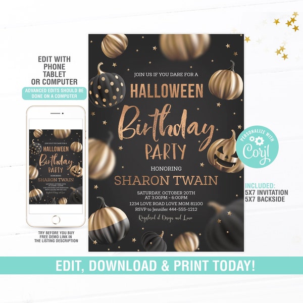 Halloween Birthday Party Invitation EDITABLE,  Ghost Invitations, Costume Party,Spooktacular, Halloween Theme, Instant Download