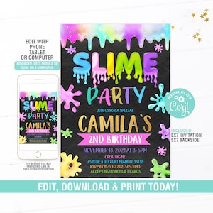 Slime Birthday Invitation EDITABLE, Slime Invitation, Slime Birthday Party Invitation, Girl Birthday Invitation, Digital Instant Download