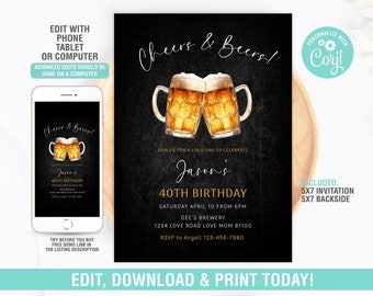 Cheers and Beers Birthday Party Invitation Editable 30th 40th 50th Surprise Beer Party Invite, Adult Birthday Invite Instant Download