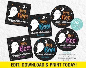 Halloween Favor Tag EDITABLE, Boo Gift Tagm Trick or Treat Favor Tags, Birthday Party, Ghost Treat Bag Tags, Instant Download