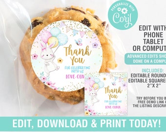 Etichette per bomboniere a forma di coniglietto, etichetta regalo di compleanno a forma di coniglietto, etichette di ringraziamento, download immediato
