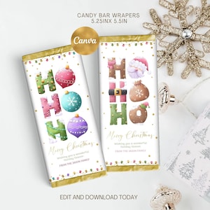 Modèle d'emballage de barre chocolatée de Noël, modèle d'étiquette modifiable de chocolat de Noël, cadeau de Noël chocolat imprimable