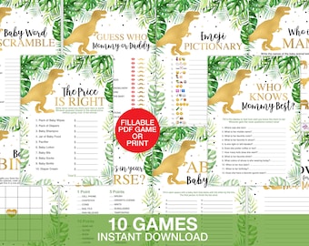 Dinosaur Shower Games Pack, Dinosaur Baby Game Printable, DINOSAUR Baby Shower Game Package,Dinosaur  Games Card , PDF Instant Download