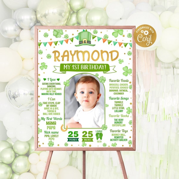 St Patricks Day Milestone, Lucky One Birthday sign, Green Clover Poster, Shamrock 1st Birthday Poster, Instant Download