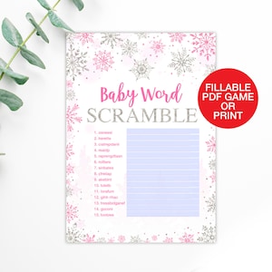 Winter-Baby-Wort-Buchstaben-Buchstaben-Buchstaben-Spiel zum Ausdrucken, Baby-Wort-Buchstaben-Buchstaben, Schneeflocke-Baby-Dusche-Spiel zum Ausdrucken, Sofort-Download für Kinder