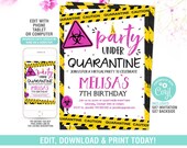 Quarantine Birthday Invitation EDITABLE, Quarantine Invite,Zoom Virtual Birthday Invitation, Digital Quarantine Girl Birthday Party Theme Il_170x135