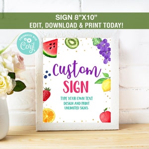 Editable Custom Fruit Sign, Summer Party Decor Sign, Summer Sign,Fruit  Baby Shower Sign, Fruit Birthday Decorations Editable