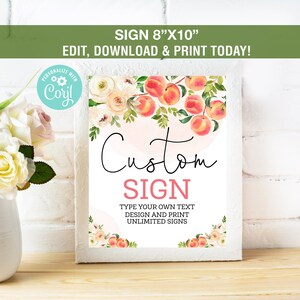 Peach Custom Sign EDITABLE, Peach Baby Shower Sign, Sweet Little Peach Birthday Sign, Instant Download