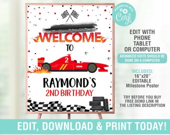 Race Car Welcome Sign, Two Fast 2nd Birthday Sign, Race Car Party Sign, Race Car Party decor, Instant Download