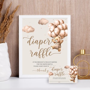 Teddy Bear Diaper Raffle Sign, Bear Diaper Ticket,Insert and Sign, We can Bearly Wait Baby Shower, Teddy Bear Diaper Gender Neutral Brown