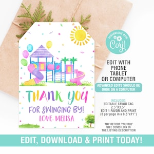 Playground Favor Tag EDITABLE,Playground Favor Tag, Playground Thank You Tag,Playground Park Birthday, Instant Download