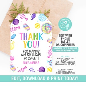 Candy Party Tags EDITIERBAR, Candy Land Party Favor Tags, Süße Feier Dankeschön Tag, Instant Download