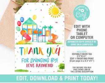 Playground Favor Tag,Playground Favor Tag, Playground Thank You Tag, Playground Park Birthday EDITABLE, Instant Download