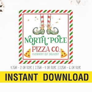Mini North Pole pizza Co. Pizza Box Label, Overnight ELF Delivery Pizza Label, Printable Instant Download