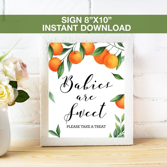 Babies are sweet Please Take A Treat Peach Sign, Baby Shower Sign,Peach Theme Favor Sign, Sweet Little Peach Baby Shower Instant Download Il_570xn