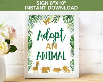 Adopt An Animal Safari Birthday Sign Printable, Wild One Animals Zoo Jungle Sign, Adopt a wild animal sign,Instant Download