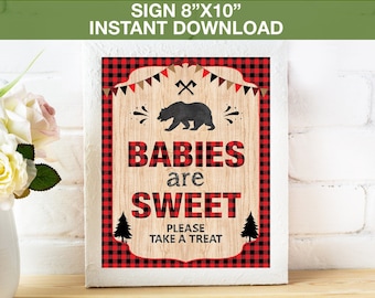Babies are sweet Please Take A Treat Lumberjack, Baby Shower Sign, Buffalo Red Rustic Sign, Printable Instant Download