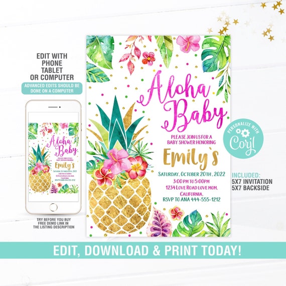 Aloha Baby Shower Invitation EDITABLE Luau Baby Shower - Etsy
