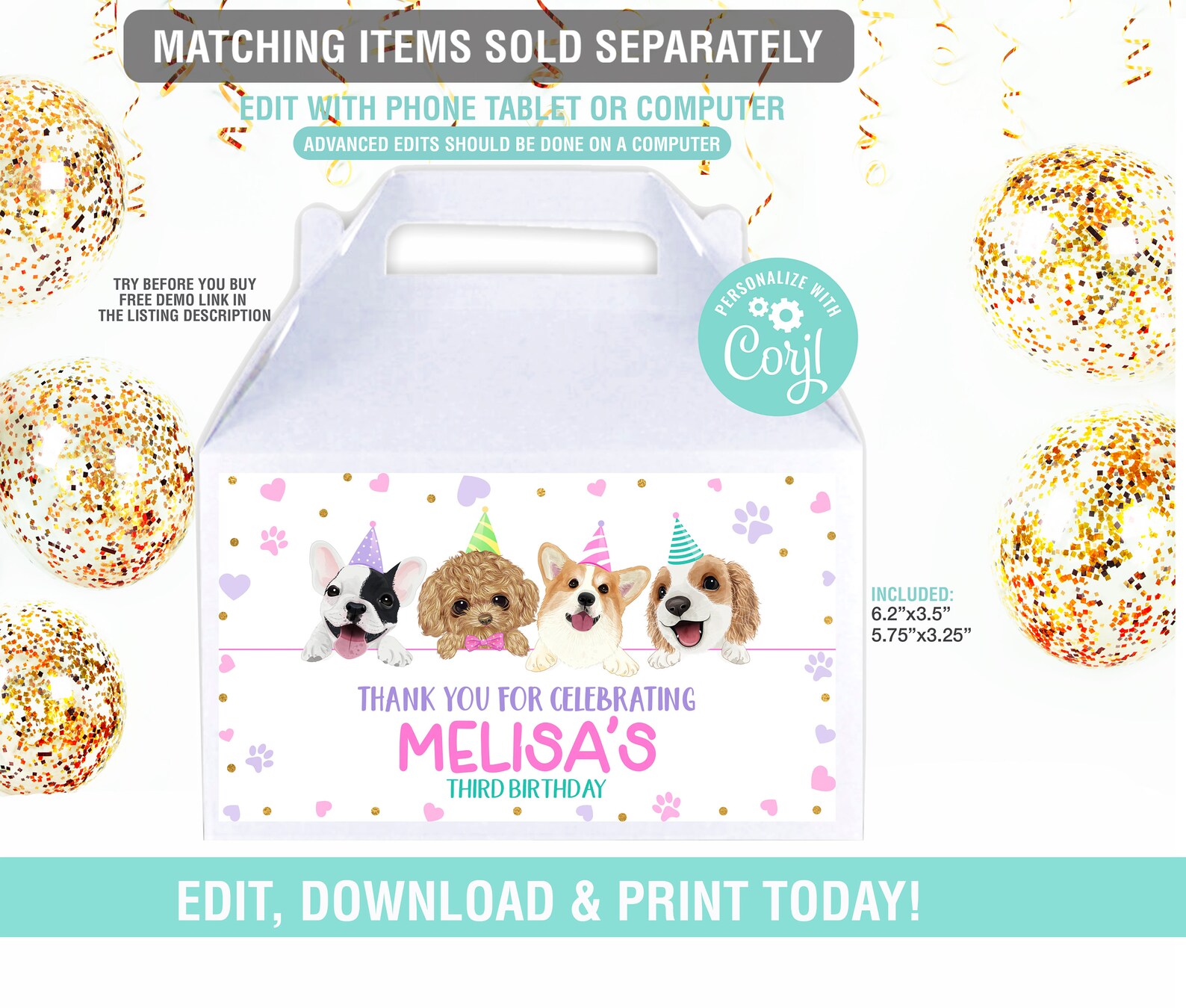 Puppy Thank You Tags EDITABLE Dog Birthday Thank You Tag - Etsy