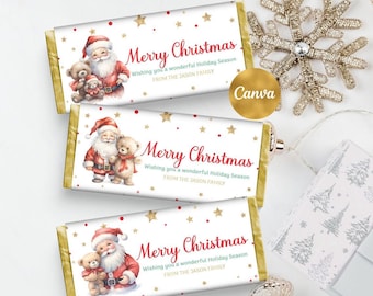 Editable Christmas Candy Bar Wrapper Template, Christmas Chocolate Label Template, Holiday Favor Chocolate Gift Printable