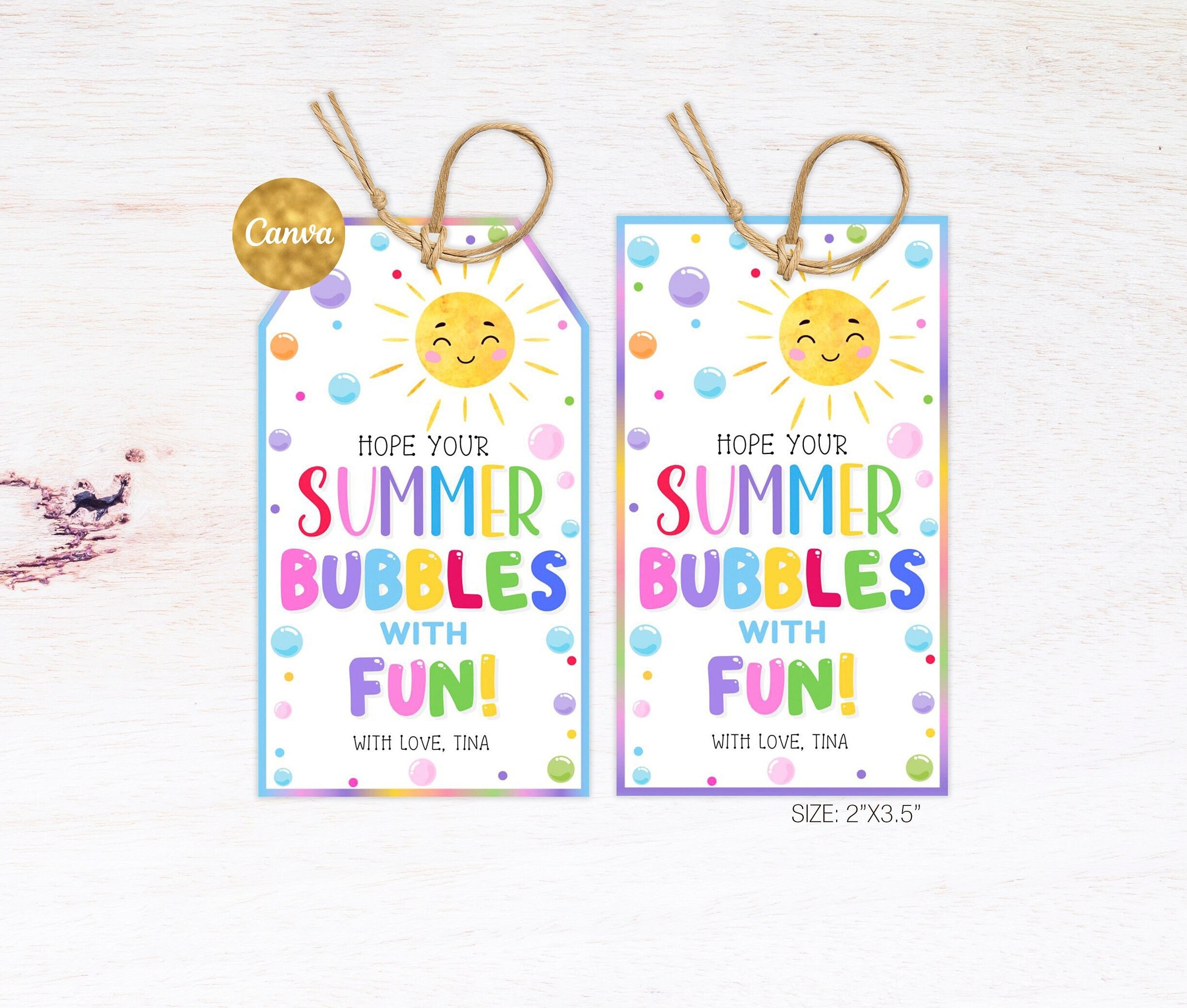 Hope Your Summer Bubbles with Fun Tag Editable, End of school Year Tags Template Printable, Summer Vacation Classroom Kids School Favor Tags