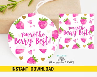 Valentine gift Tags, Printable Valentine Gift Tags, You’re the Berry Best Happy Valentine Day Tags, Instant Download