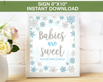 Winter Babies are sweet Please Take A Treat Sign, Baby Shower Sign,Winter Snowflake Favor Instant Download