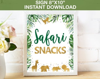 Safari Snacks Sign Printable, Wild one Printable SIgn, Safari Birthday Party SIgn, Safari Baby Shower Sign, Zoo Jungle Instant Download