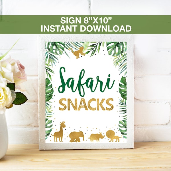 Safari Snacks Sign Printable, Wild one Printable SIgn, Safari Birthday Party SIgn, Safari Baby Shower Sign, Zoo Jungle Instant Download