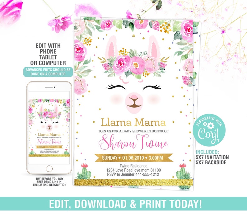 Llama Baby Shower Invitation EDITABLE Llama Mama Invite - Etsy