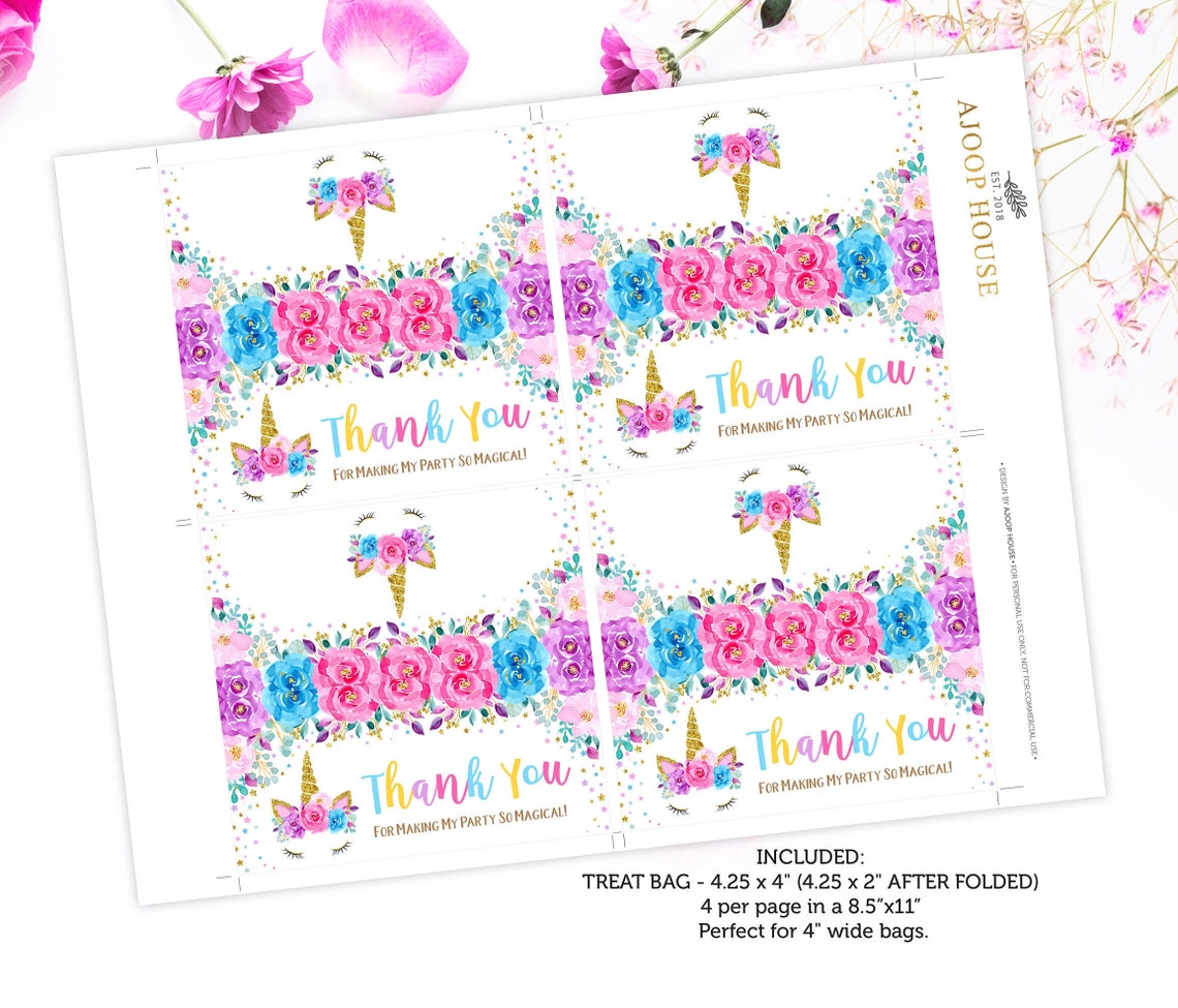 Unicorn Treat Bag Topper PRINTABLE Unicorn Favors Unicorn - Etsy