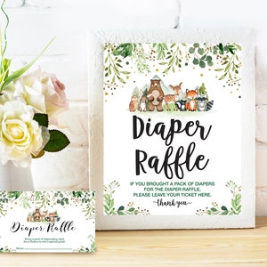 Woodland Baby Shower Diaper Raffle Sign, Diaper Raffle Ticket Sign, Woodland Animal Diaper Raffle Sign, Baby Boy Shower Instant Download