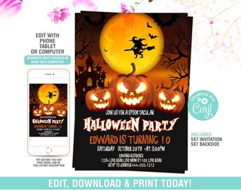 Halloween Birthday Invitation EDITABLE, Ghost Invitations, Costume Party,Spooktacular, Halloween Theme, Instant Download