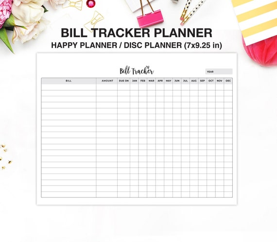 Bill Tracker Happy Planner Classic Inserts Printable Mambi Happy Planner Inserts Annual Bill Organizer Monthly Bill payment checklist