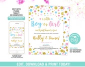 Gender Reveal Invitation,Blue and Pink Invitation,Polka Gender Reveal Invitation,Blue and Pink, Editabl, Team Pink and Blue,Instant Download Il_170x135
