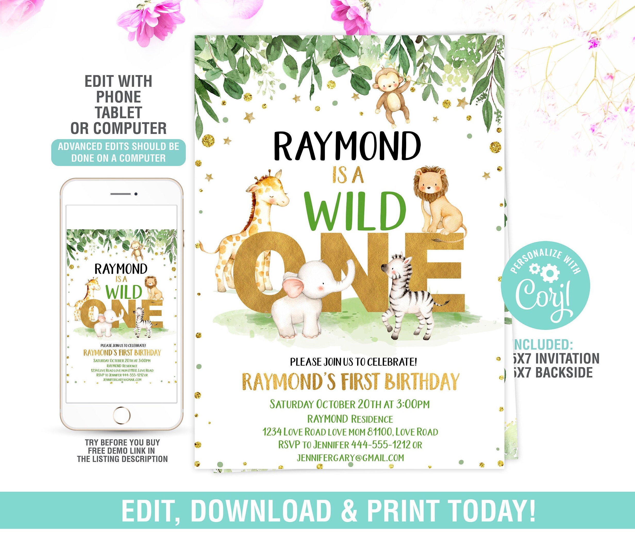 Safari Invitation Printable Safari Birthday Invitation Etsy UK