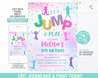 Jump Birthday Invitation EDITABLE, Jump Invitation, Jump Party Invite, Digital Instant Download