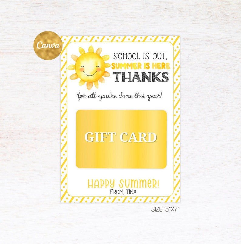 School is Out Summer is Here Thanks Gift Card Holder Editable Printable ...