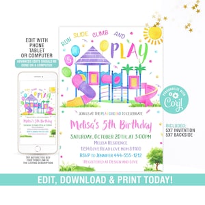 Playground Birthday Invitation EDITABLE, Park Party Invitation, Outdoor Party Invite, Instant Download