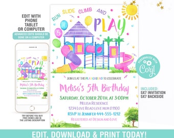 Playground Birthday Invitation EDITABLE, Park Party Invitation, Outdoor Party Invite, Instant Download