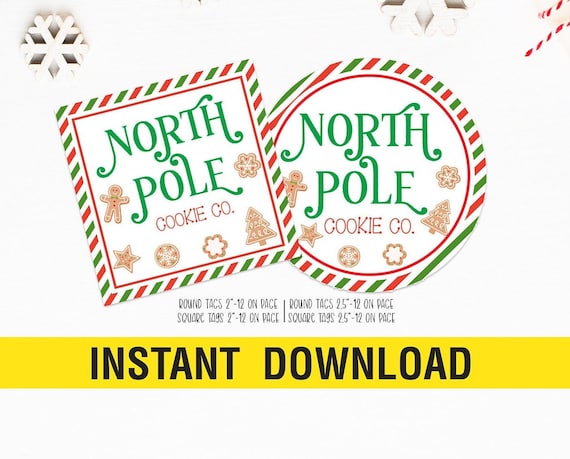 North Pole Cookie Co. Tag, Printable Cookie Tag, Elf Cookie Tag Christmas Tag Instant download