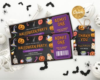 Halloween Party Invitation, Editable Halloween Invitation, Halloween ticket invitation, Halloween Invitation, Halloween Birthday Invitation