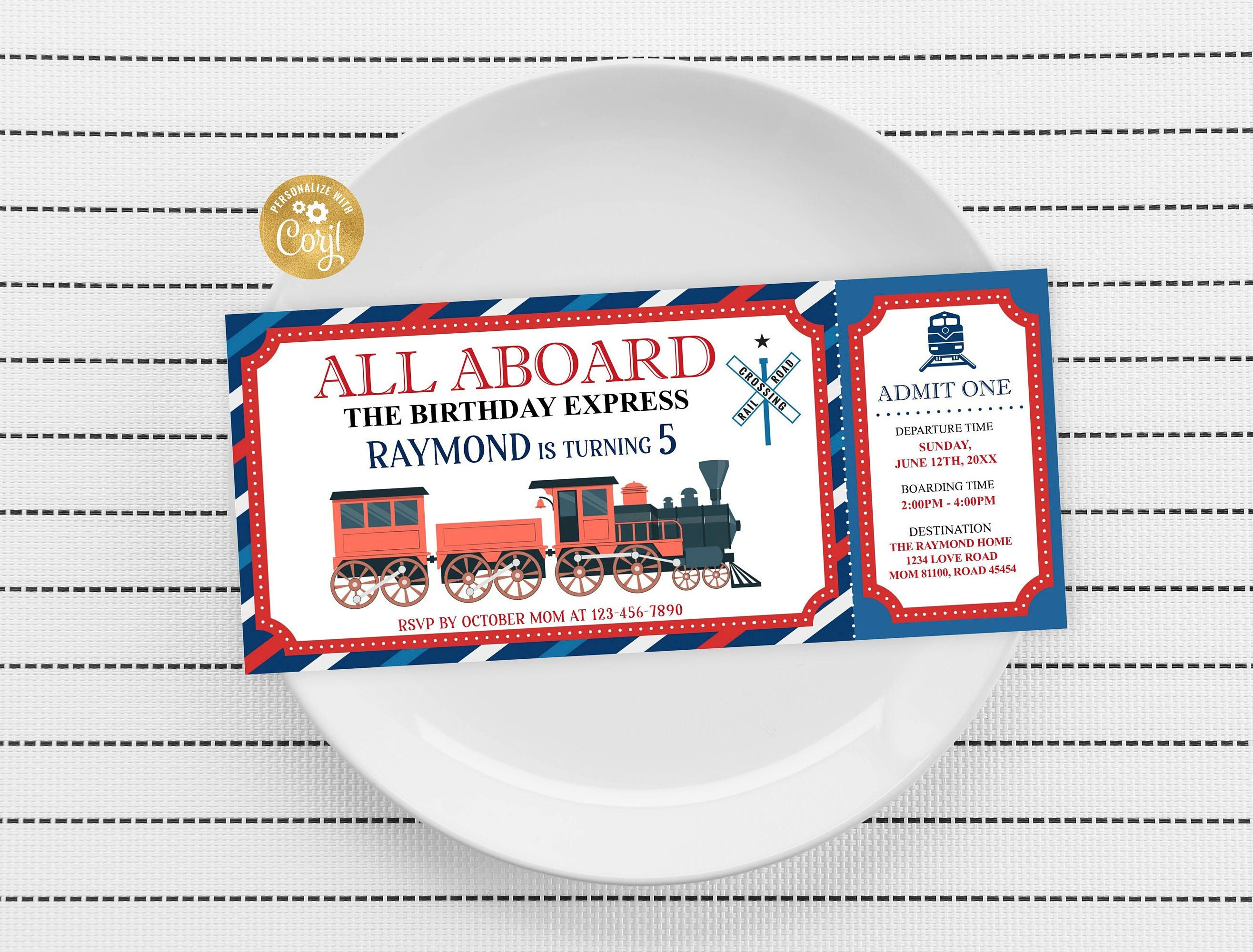 Train Birthday Ticket Invitation, Editable Train Ticket Kids Invite, Boy 1st Boarding Pass Editable Template Printable Digital