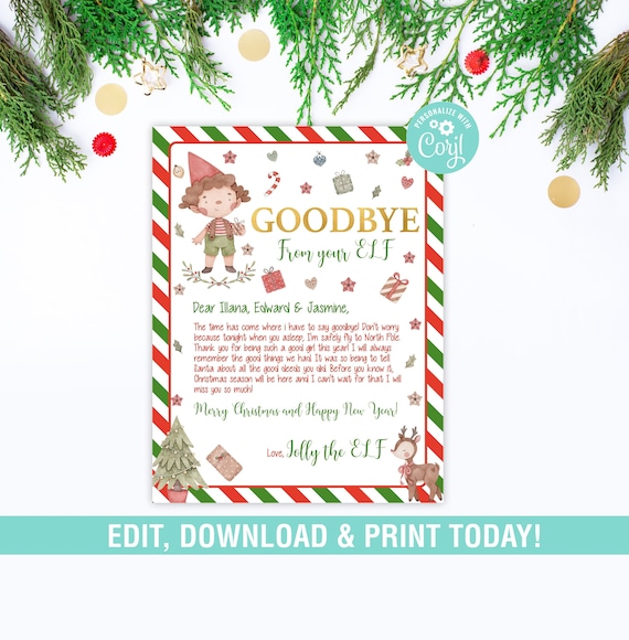 Elf Goodbye Letter EDITABLE Elf Christmas Good Bye Letter - Etsy