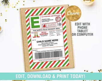 Elf Mail Shipping Label Editable, Santa mail, ELF Mail Arrival Box Label, Elf Activities, Digital
