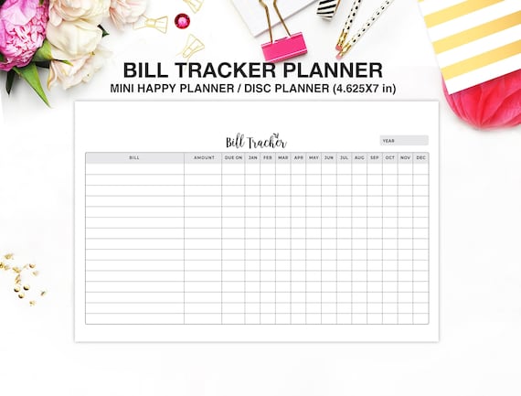 Bill Tracker Printable, Mini Happy Planner Insert, Bill Payment ...