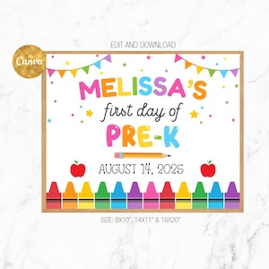 First Day of Pre-K Sign Editable, First Day of School 2025 Sign, Pre-K Chalkboard 1st day of School Printable Photo Prop Sign Printable