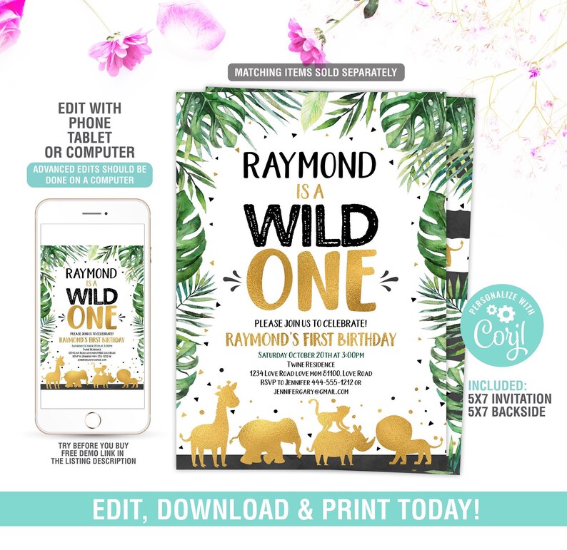 Safari Invitation Printable Safari Birthday Invitation | Etsy